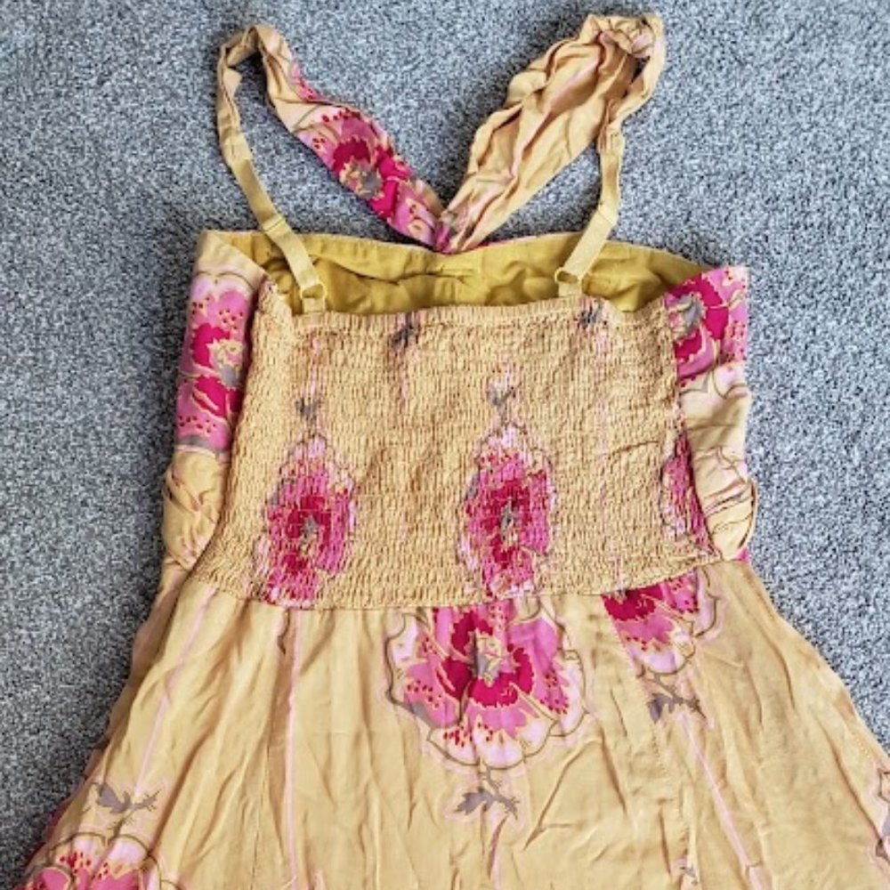 Free People Mustard Yellow Floral Halter Dress Size M - Picture 6 of 8